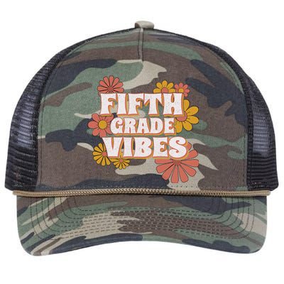 5th Fifth Grade Vibes Back To School For Teacher Student Retro Rope Trucker Hat Cap