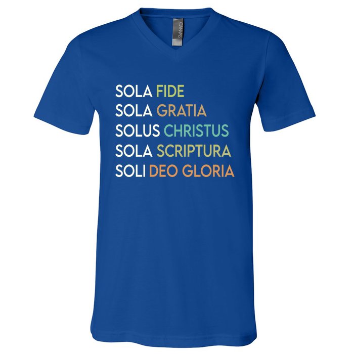 5 Five Solas Of The Reformation Theology Christian Church Gift V-Neck T-Shirt