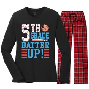 5th Grade Back To School 5th Grade Batter Up Baseball Women's Long Sleeve Flannel Pajama Set 