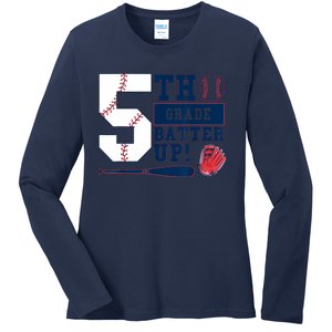 5th Grade Batter Up Baseball Back To School Ladies Long Sleeve Shirt