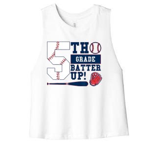 5th Grade Batter Up Baseball Back To School Women's Racerback Cropped Tank