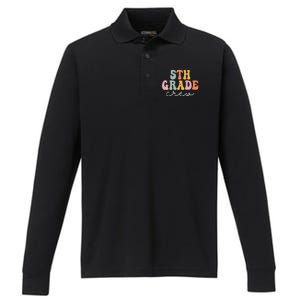 5th Grade Crew Retro Groovy Funny Happy First Day Of School Performance Long Sleeve Polo