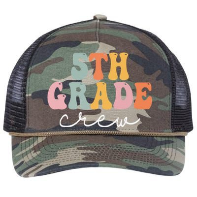 5th Grade Crew Retro Groovy Women Happy First Day Of School Retro Rope Trucker Hat Cap