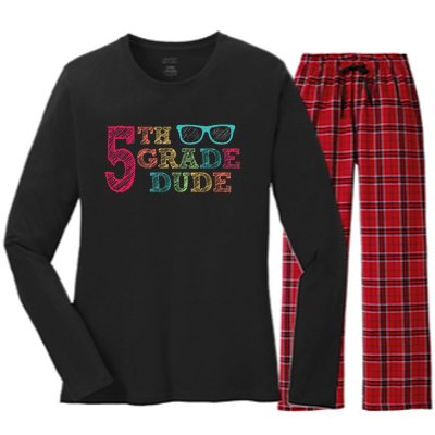 5th Grade Dude Funny First Day of School Students Women's Long Sleeve Flannel Pajama Set 