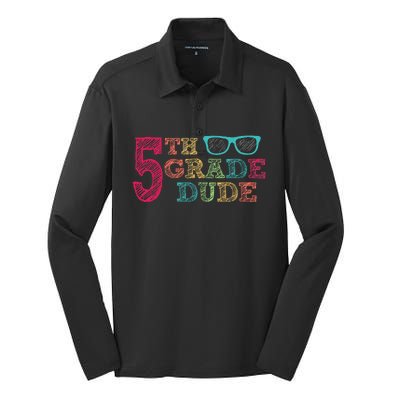 5th Grade Dude Funny First Day of School Students Silk Touch Performance Long Sleeve Polo