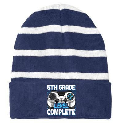 5th Grade Graduation Level Complete Video Gamer Kids Striped Beanie with Solid Band