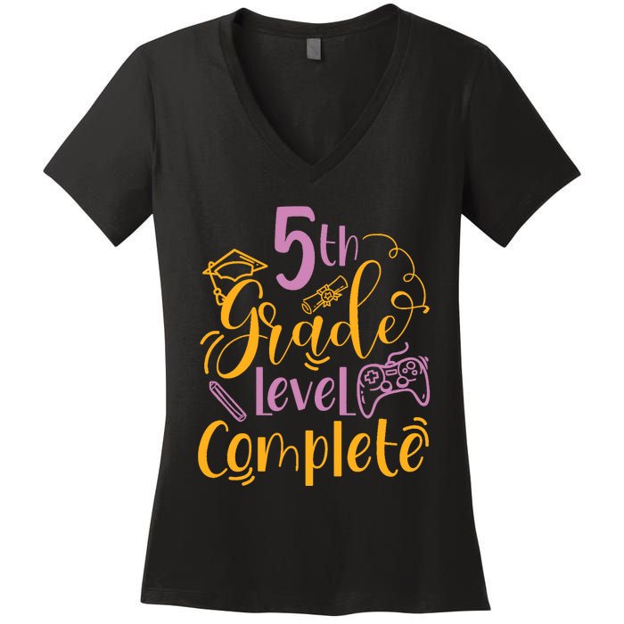 5th Grade Level Complete Fifth Grader School Graduation Women's V-Neck T-Shirt