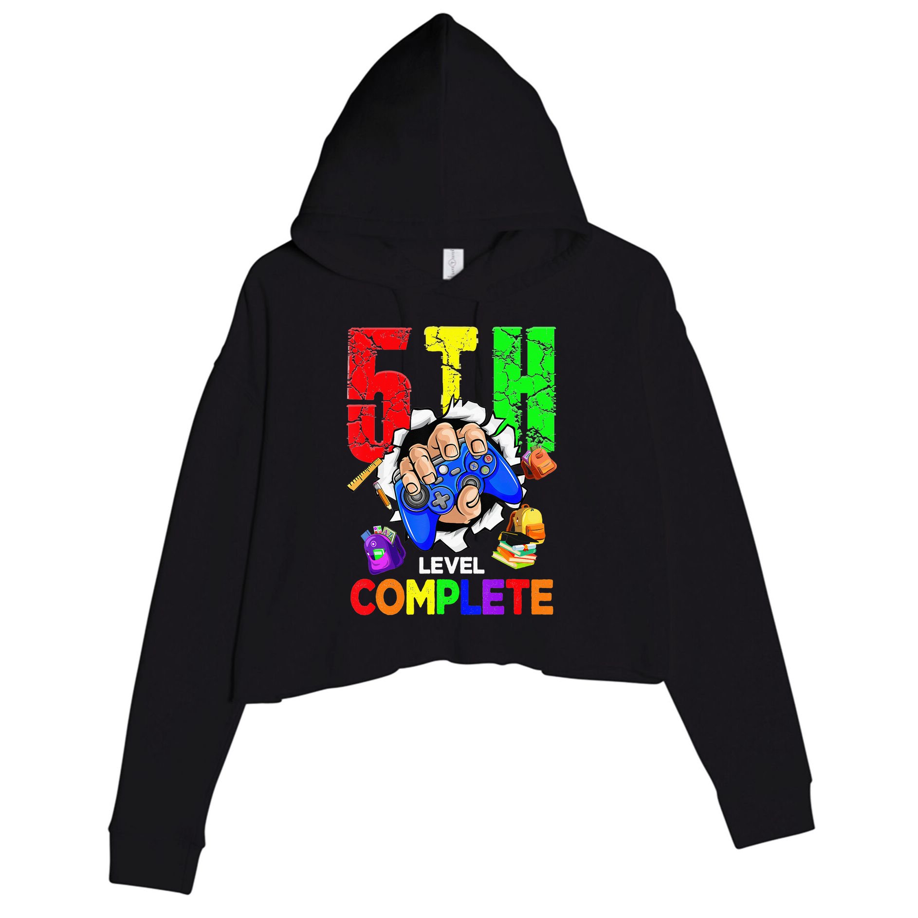 5Th Grade Level Complete Graduation Last Day Of School Crop Fleece Hoodie