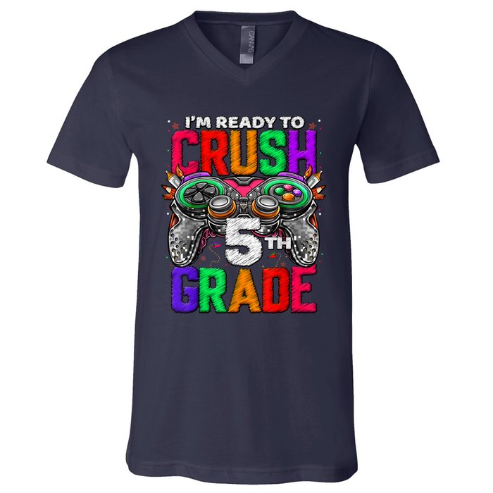 5th Grade Level Unlocked Game On 5th Grade Back To School V-Neck T-Shirt