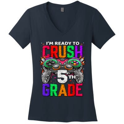 5th Grade Level Unlocked Game On 5th Grade Back To School Women's V-Neck T-Shirt