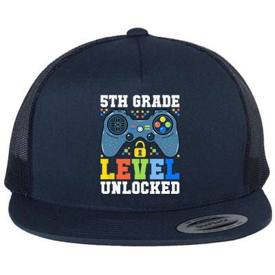 5th Grade Level Unlocked Gamer First Day Of School Flat Bill Trucker Hat