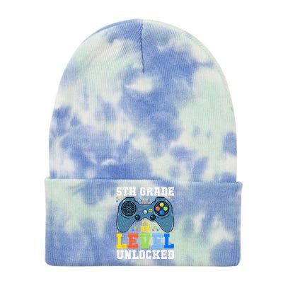 5th Grade Level Unlocked Gamer First Day Of School Tie Dye 12in Knit Beanie