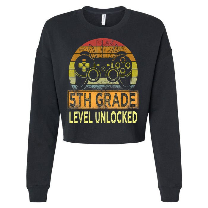 5th Grade Level Unlocked First Day Of School Video Gamer Cropped Pullover Crew