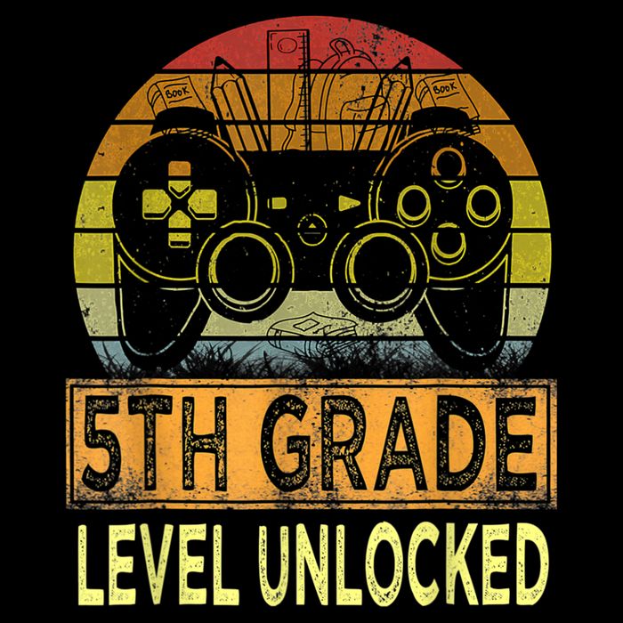 5th Grade Level Unlocked First Day Of School Video Gamer Cropped Pullover Crew