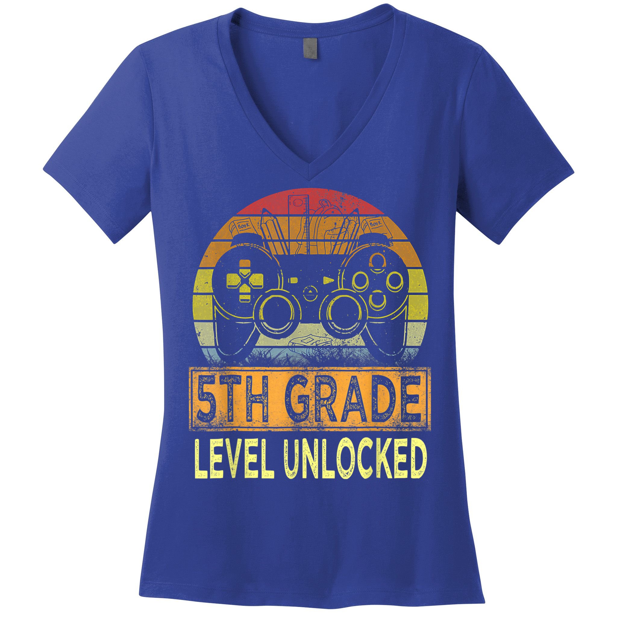 5th Grade Level Unlocked First Day Of School Video Gamer Women's V-Neck T-Shirt