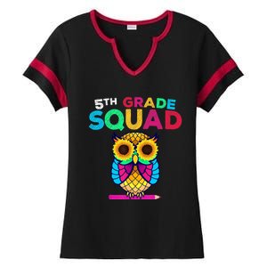 5th Grade Squad Sunflower Owl Fifth Grade Teacher Ladies Halftime Notch Neck Tee