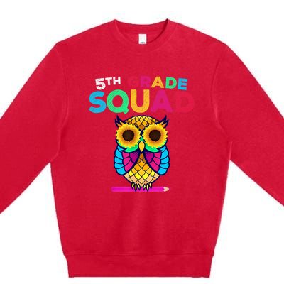 5th Grade Squad Sunflower Owl Fifth Grade Teacher Premium Crewneck Sweatshirt