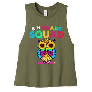 5th Grade Squad Sunflower Owl Fifth Grade Teacher Women's Racerback Cropped Tank