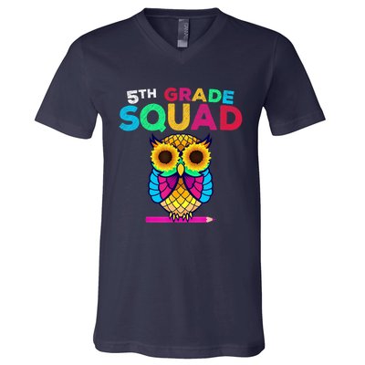 5th Grade Squad Sunflower Owl Fifth Grade Teacher V-Neck T-Shirt