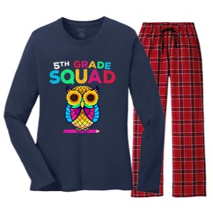 5th Grade Squad Sunflower Owl Fifth Grade Teacher Women's Long Sleeve Flannel Pajama Set 