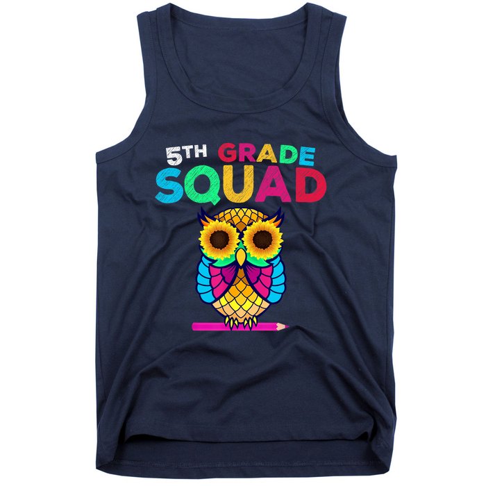 5th Grade Squad Sunflower Owl Fifth Grade Teacher Tank Top