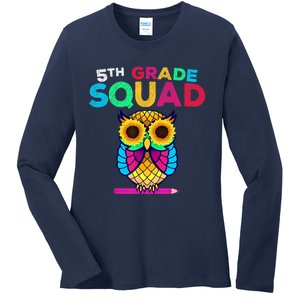 5th Grade Squad Sunflower Owl Fifth Grade Teacher Ladies Long Sleeve Shirt