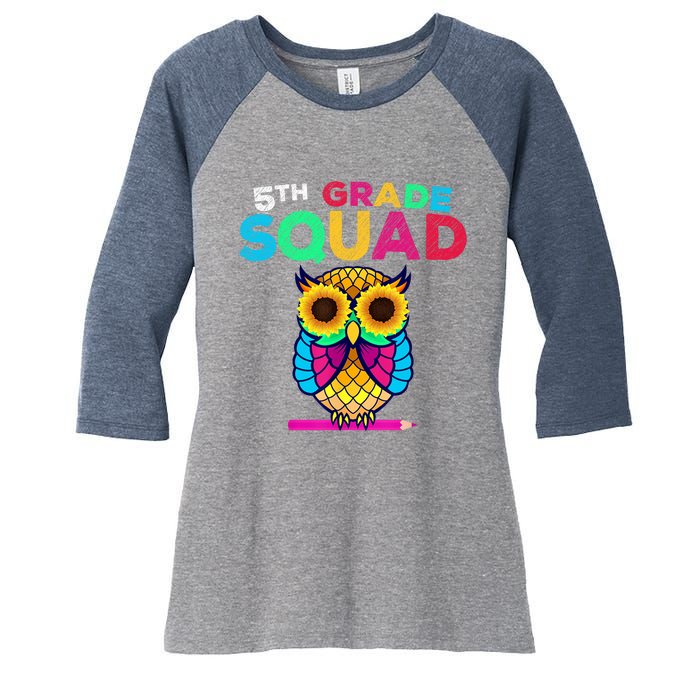 5th Grade Squad Sunflower Owl Fifth Grade Teacher Women's Tri-Blend 3/4-Sleeve Raglan Shirt