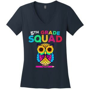 5th Grade Squad Sunflower Owl Fifth Grade Teacher Women's V-Neck T-Shirt