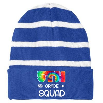 5th Grade Squad Teacher Students Striped Beanie with Solid Band