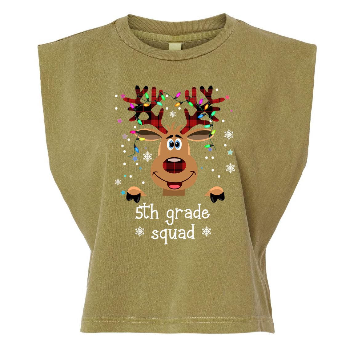 5th Grade Squad Reindeer Christmas Garment-Dyed Women's Muscle Tee