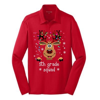 5th Grade Squad Reindeer Christmas Silk Touch Performance Long Sleeve Polo