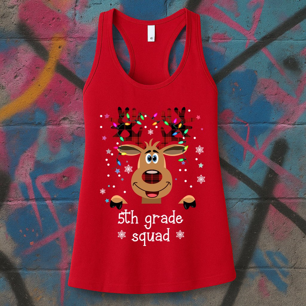 5th Grade Squad Reindeer Christmas Womens Tank Top