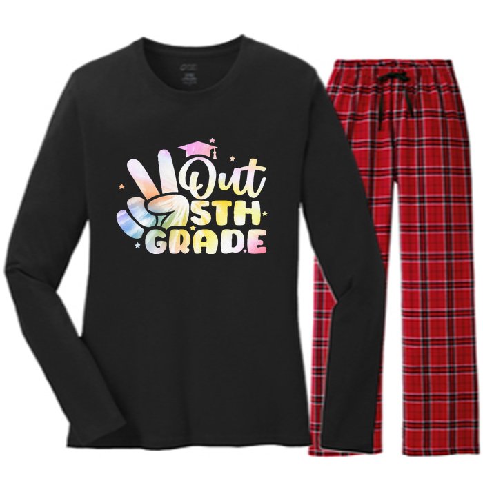 5th Grade Tie Dye Graduation Last Day Of School Fifth Grade Women's Long Sleeve Flannel Pajama Set 