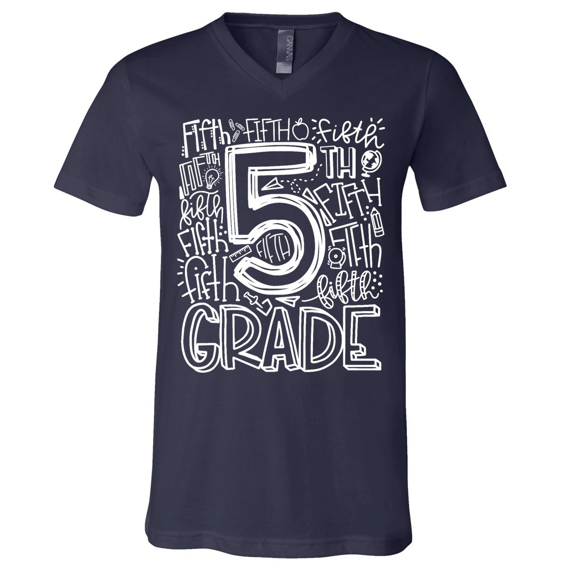 5th Grade Typography Team Fifth Grade Teacher Back To School V-Neck T-Shirt