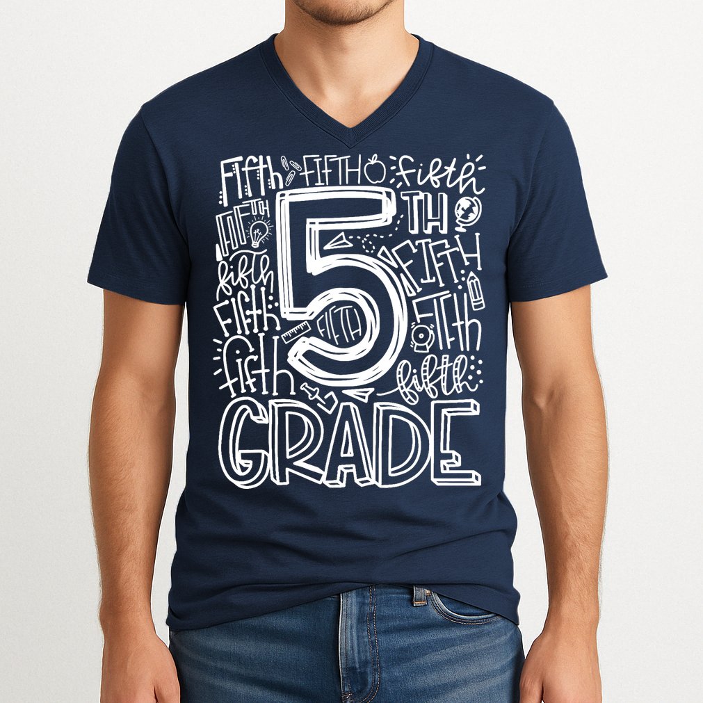 5th Grade Typography Team Fifth Grade Teacher Back To School V-Neck T-Shirt