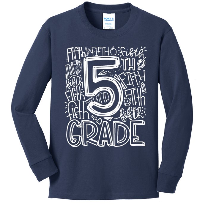 5th Grade Typography Team Fifth Grade Teacher Back To School Kids Long Sleeve Shirt