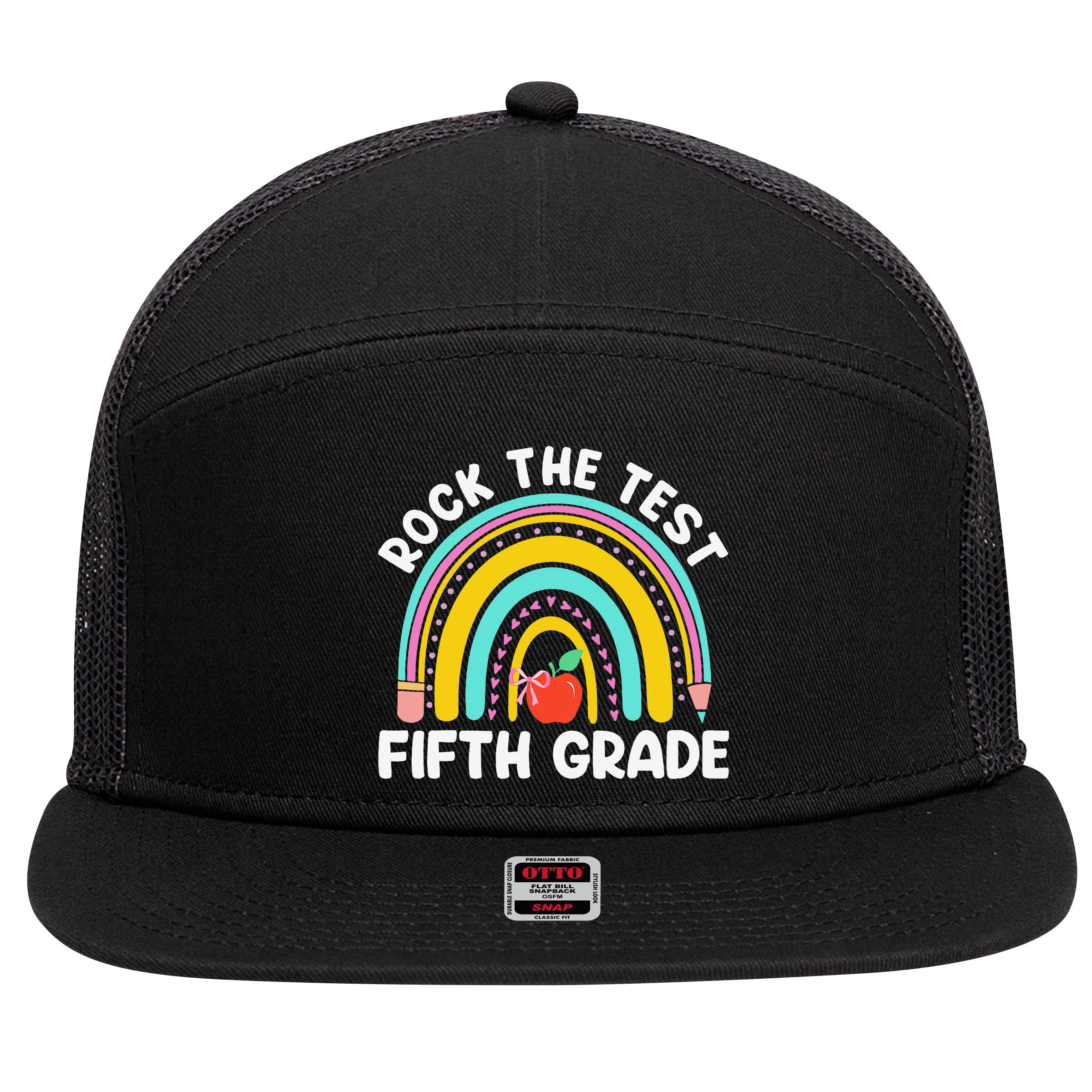 5th Grade Teacher Rock The Test Day Fifth Grade Testing Day 7 Panel Mesh Trucker Snapback Hat