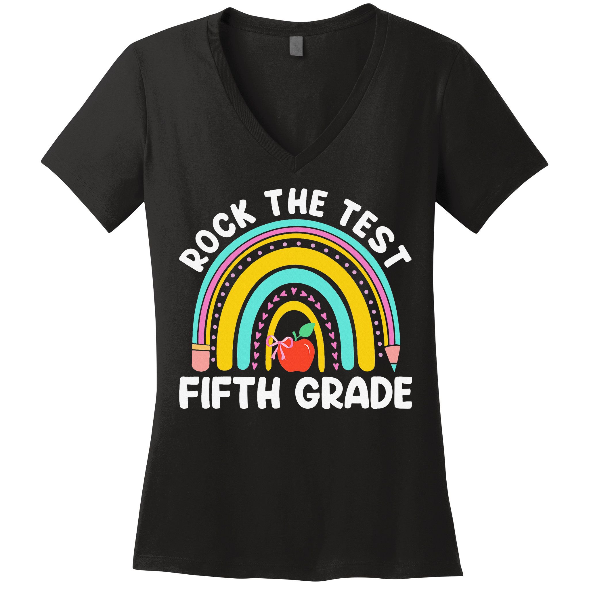 5th Grade Teacher Rock The Test Day Fifth Grade Testing Day Women's V-Neck T-Shirt
