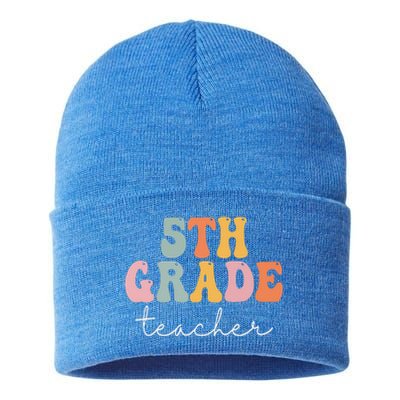 5th Grade Teacher Retro Groovy Vintage First Day Of School Sustainable Knit Beanie