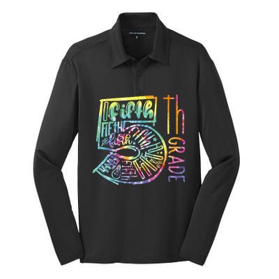 5th Grade Typography Team Fifth Grade Teacher Back To School Silk Touch Performance Long Sleeve Polo