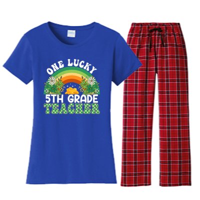 5th Grade Teacher Rainbow St Patricks Day One Lucky Teacher Gift Women's Flannel Pajama Set