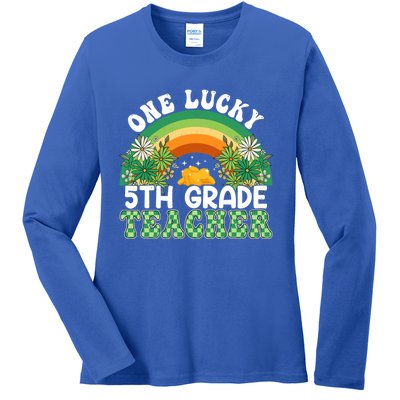 5th Grade Teacher Rainbow St Patricks Day One Lucky Teacher Gift Ladies Long Sleeve Shirt