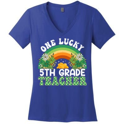 5th Grade Teacher Rainbow St Patricks Day One Lucky Teacher Gift Women's V-Neck T-Shirt