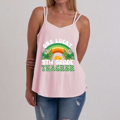 5th Grade Teacher Rainbow St Patricks Day One Lucky Teacher Gift Women's Strappy Tank