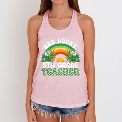 5th Grade Teacher Rainbow St Patricks Day One Lucky Teacher Gift Women's Knotted Racerback Tank