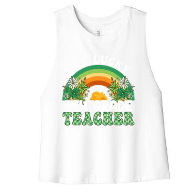 5th Grade Teacher Rainbow St Patricks Day One Lucky Teacher Gift Women's Racerback Cropped Tank