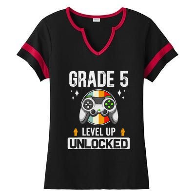 5th Grade Unlocked Level Up Gamer Back To School Ladies Halftime Notch Neck Tee