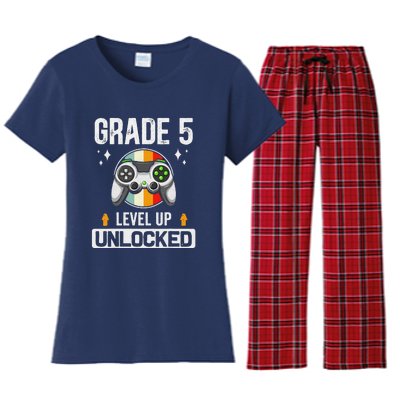 5th Grade Unlocked Level Up Gamer Back To School Women's Flannel Pajama Set