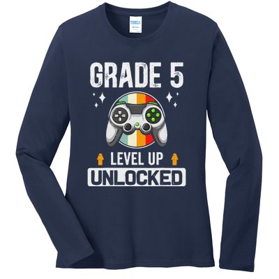 5th Grade Unlocked Level Up Gamer Back To School Ladies Long Sleeve Shirt