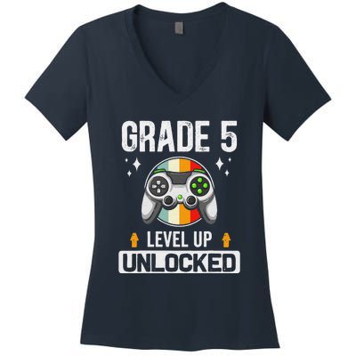 5th Grade Unlocked Level Up Gamer Back To School Women's V-Neck T-Shirt